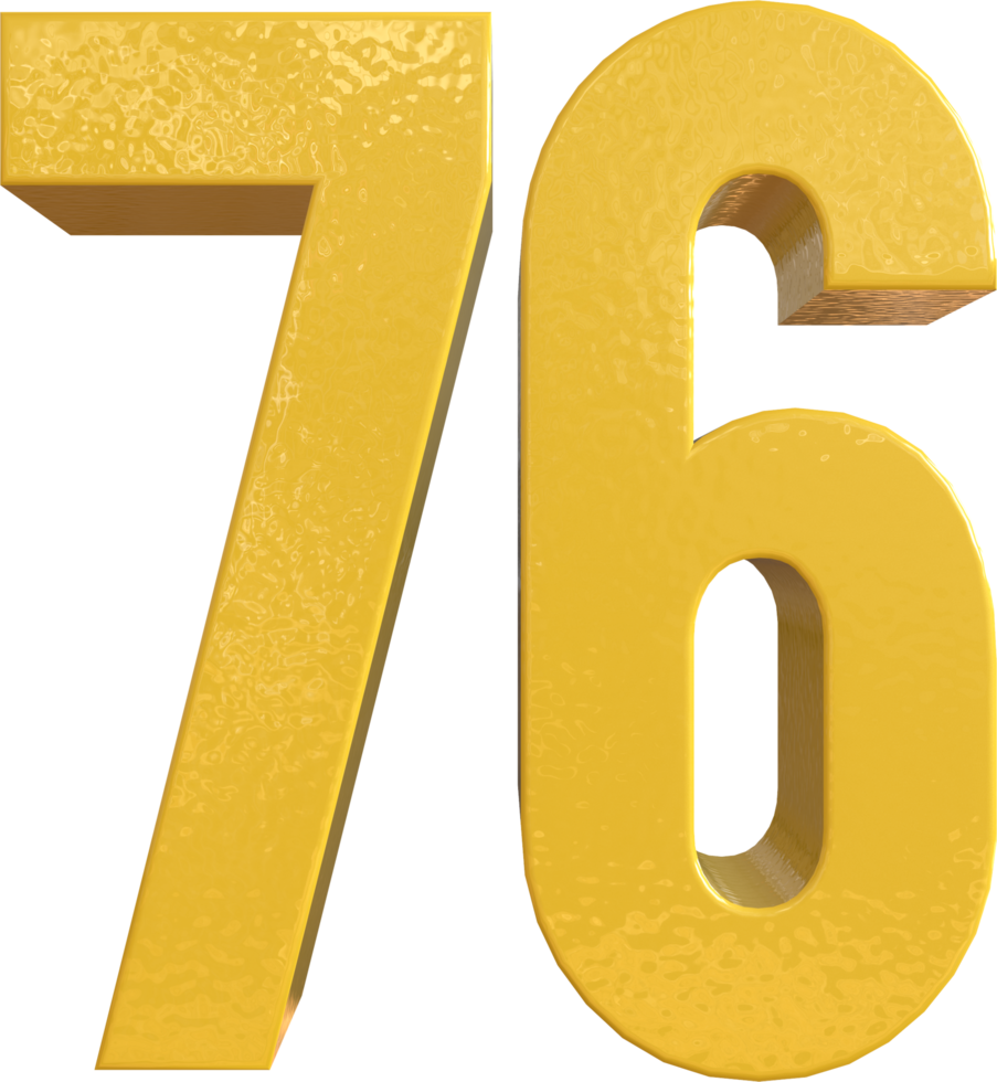 Number 76 Yellow Metal Paint 3D Render png