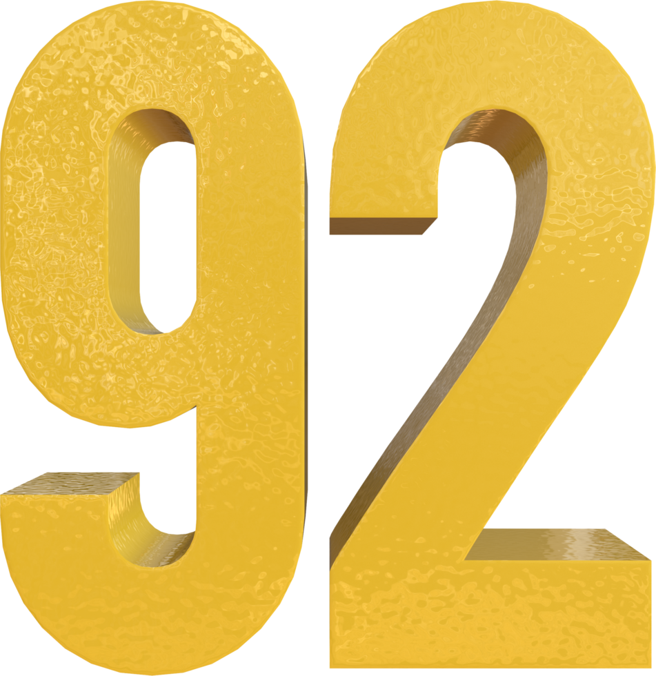 Number 92 Yellow Metal Paint 3D Render png