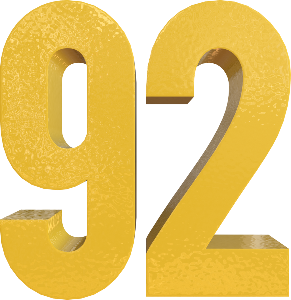 Number 92 Yellow Metal Paint 3D Render png