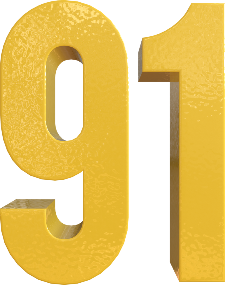 Numéro 91 peinture métal jaune rendu 3d png