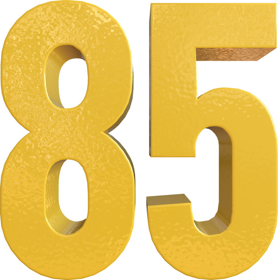 Number 85 Yellow Metal Paint 3D Render png