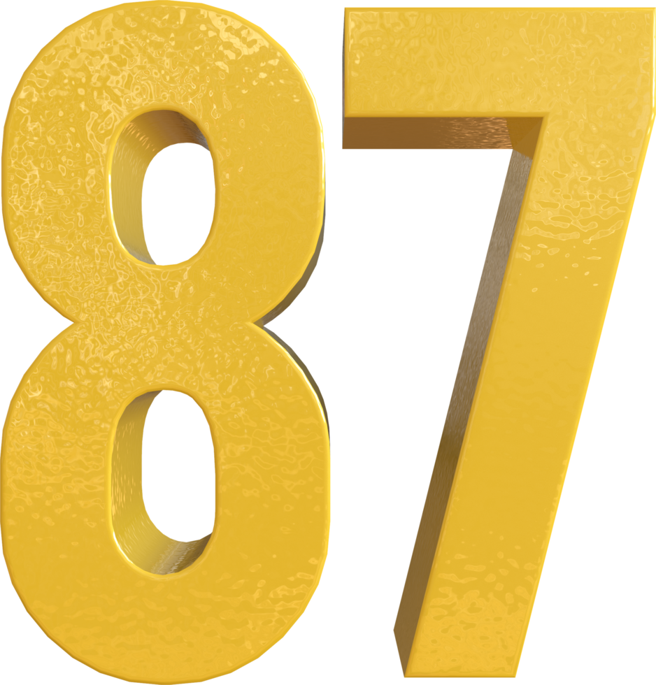 Number 87 Yellow Metal Paint 3D Render png