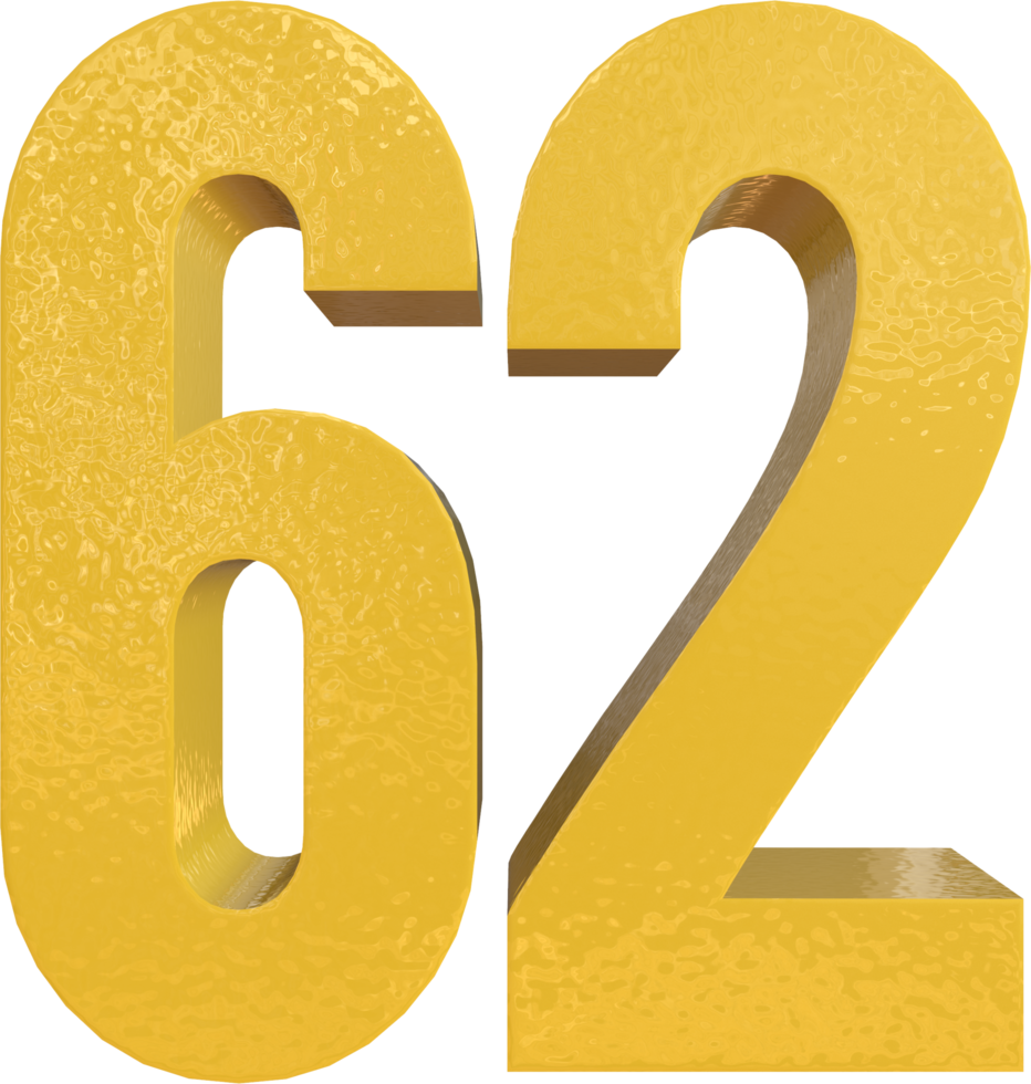 Number 62 Yellow Metal Paint 3D Render png