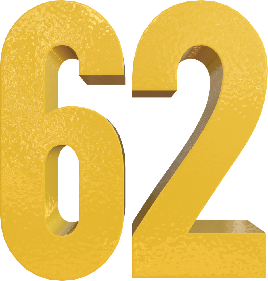 Number 62 Yellow Metal Paint 3D Render png