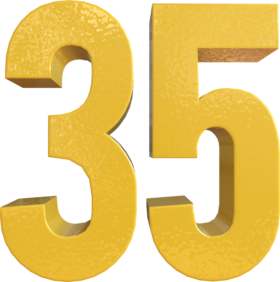 Number 35 Yellow Metal Paint 3D Render png