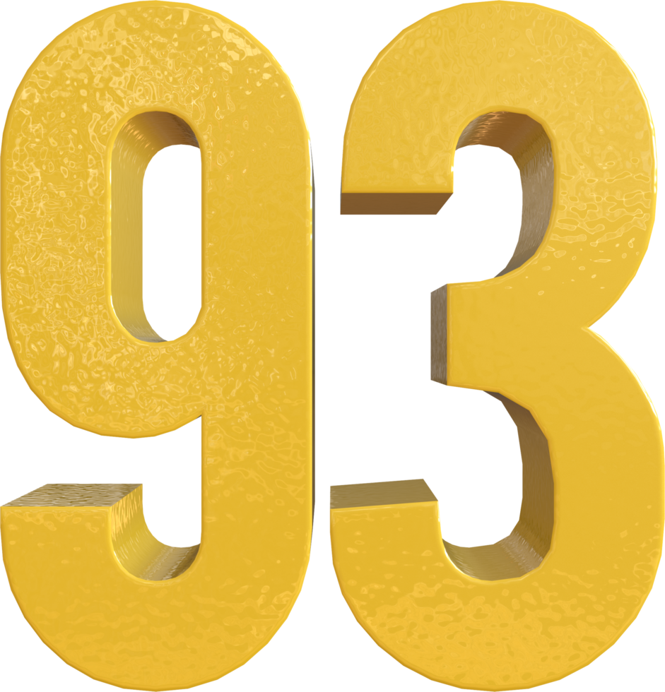 Number 93 Yellow Metal Paint 3D Render png