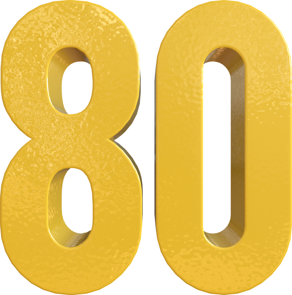 número 80 pintura de metal amarelo renderização 3d png