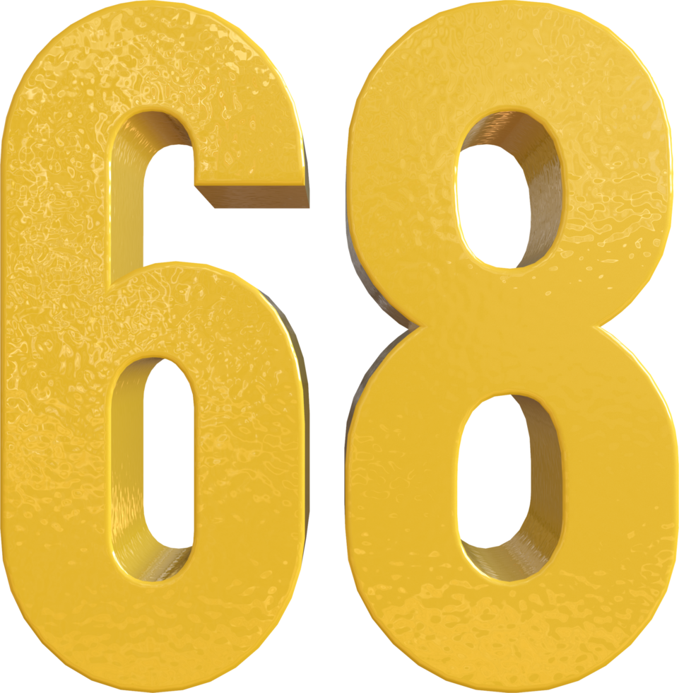 número 68 pintura de metal amarelo renderização 3d png