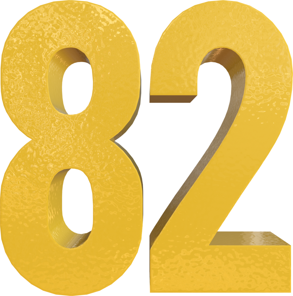 Number 82 Yellow Metal Paint 3D Render png