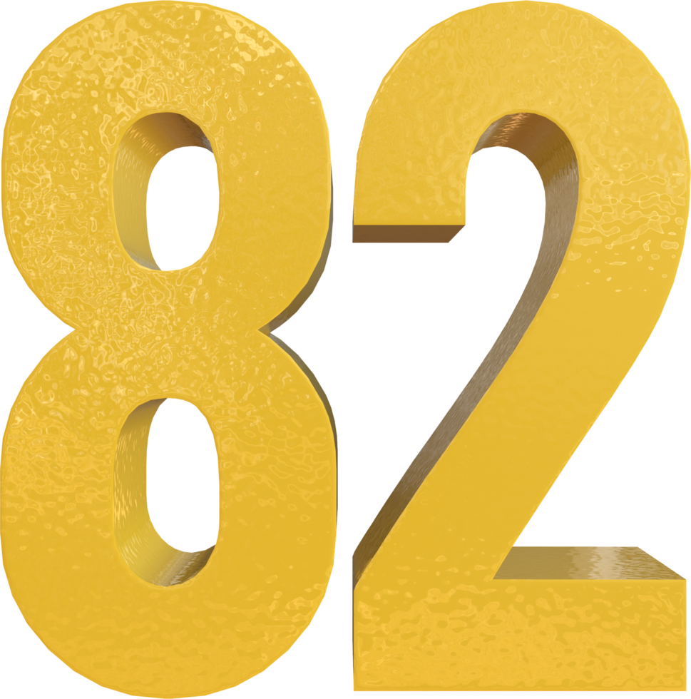 Number 82 Yellow Metal Paint 3D Render png