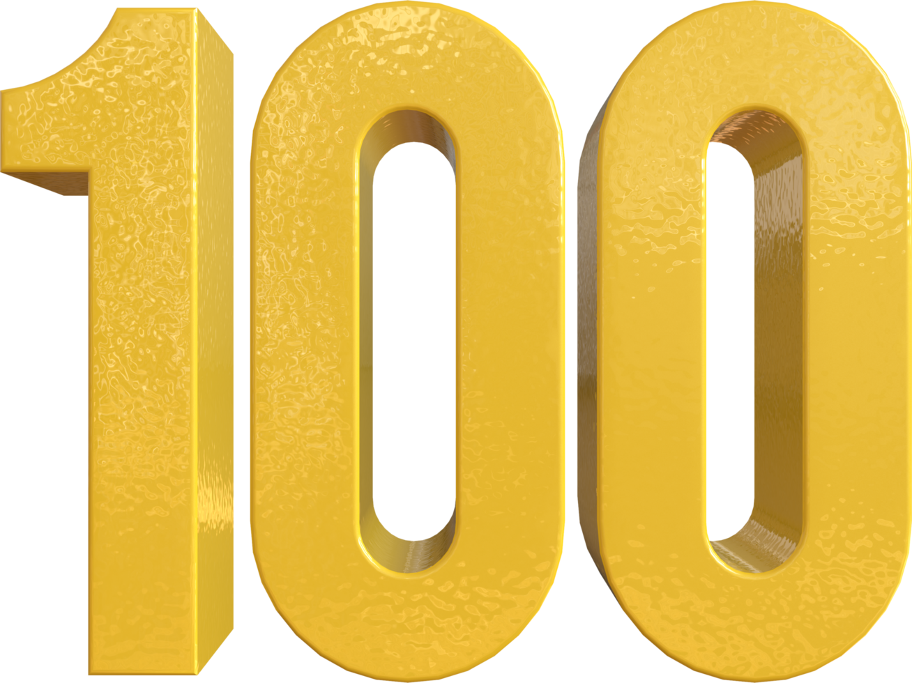 número 100 pintura de metal amarillo 3d render png