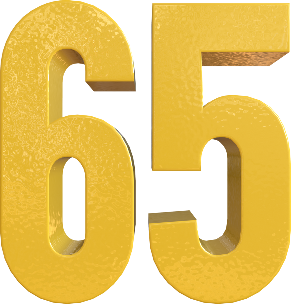 número 65 tinta de metal amarelo renderização 3d png