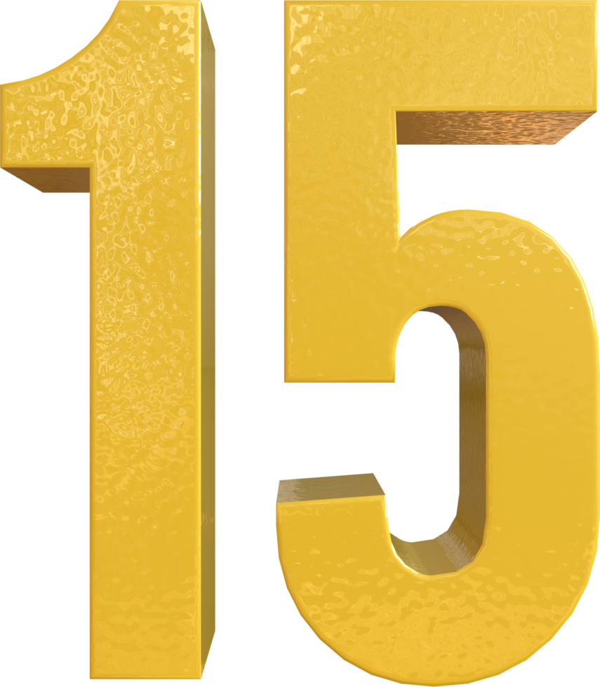 Number 15 Yellow Metal Paint 3D Render png