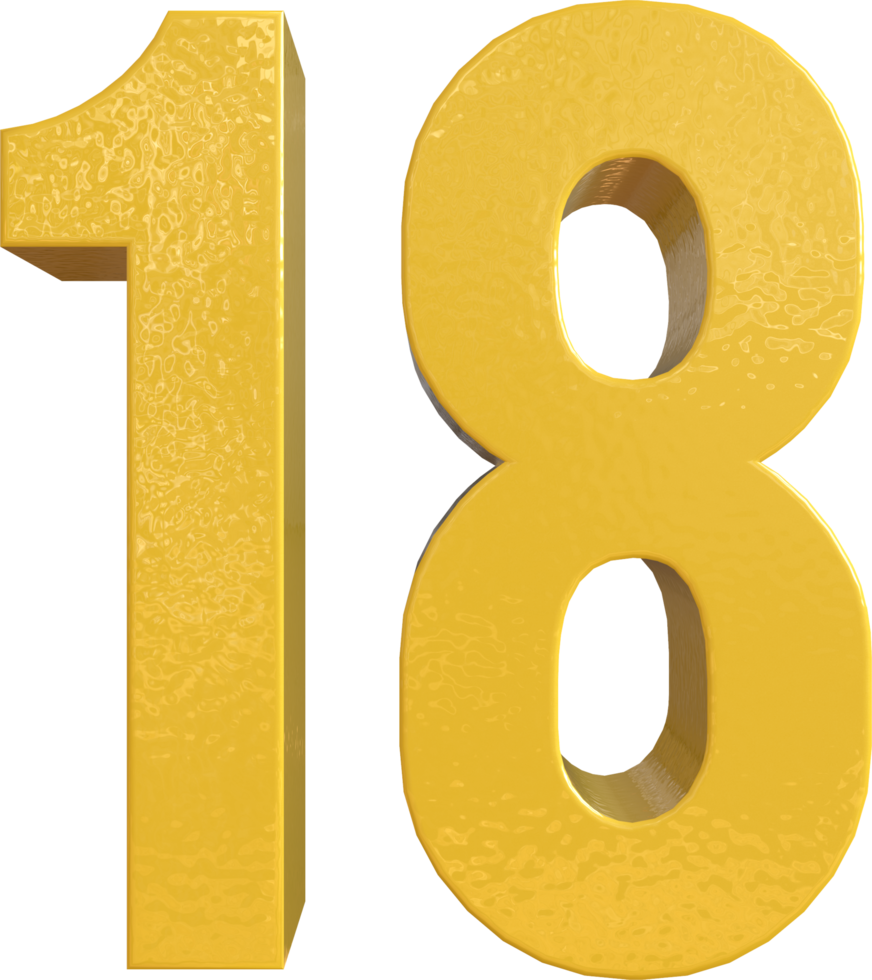 numero 18 giallo metallo dipingere 3d rendere png