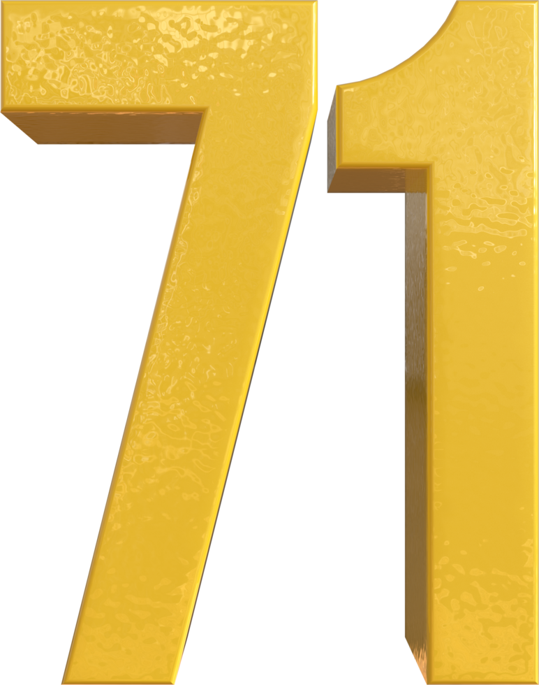 numero 71 giallo metallo dipingere 3d rendere png