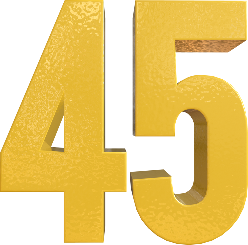 Number 45 Yellow Metal Paint 3D Render png