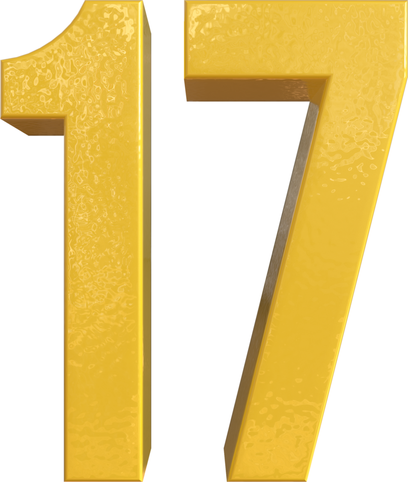 Number 17 Yellow Metal Paint 3D Render png