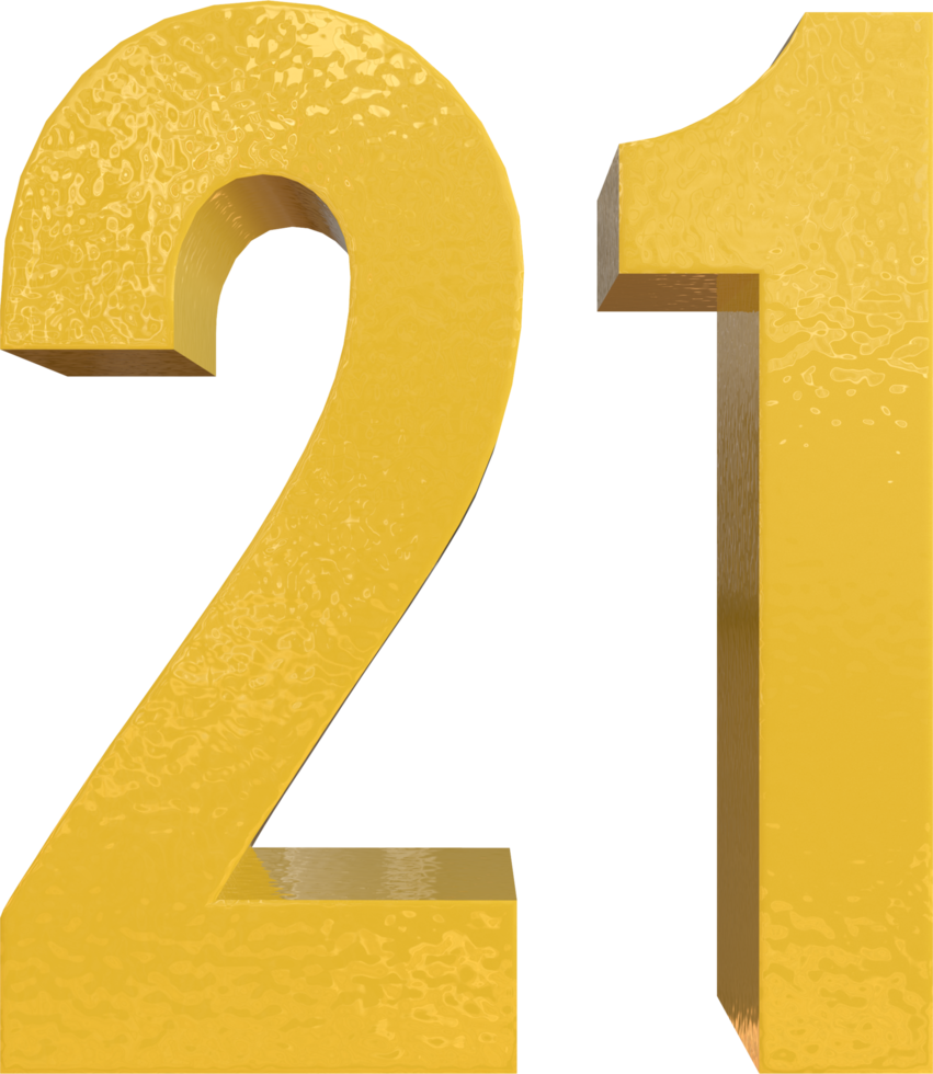 Number 21 Yellow Metal Paint 3D Render png