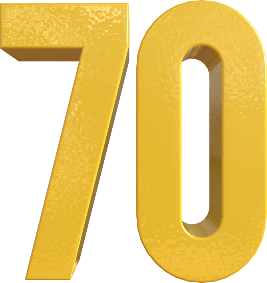 Numéro 70 peinture métal jaune rendu 3D png