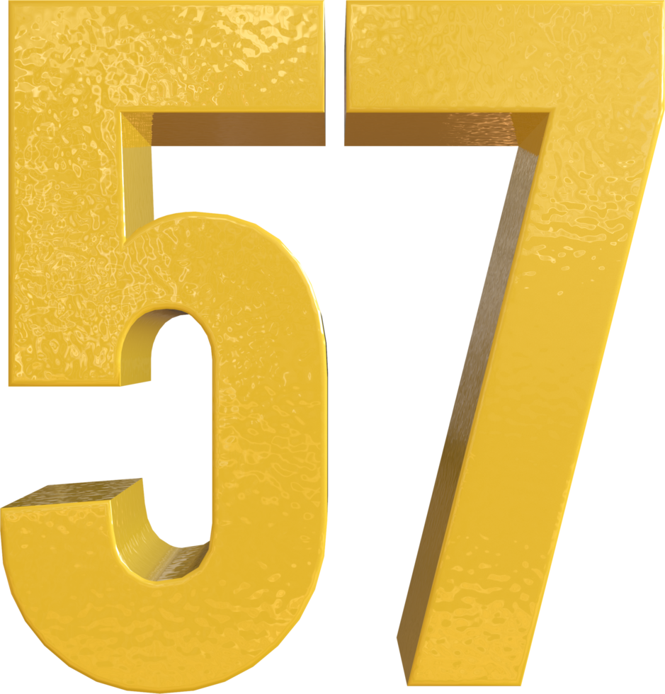 Number 57 Yellow Metal Paint 3D Render png