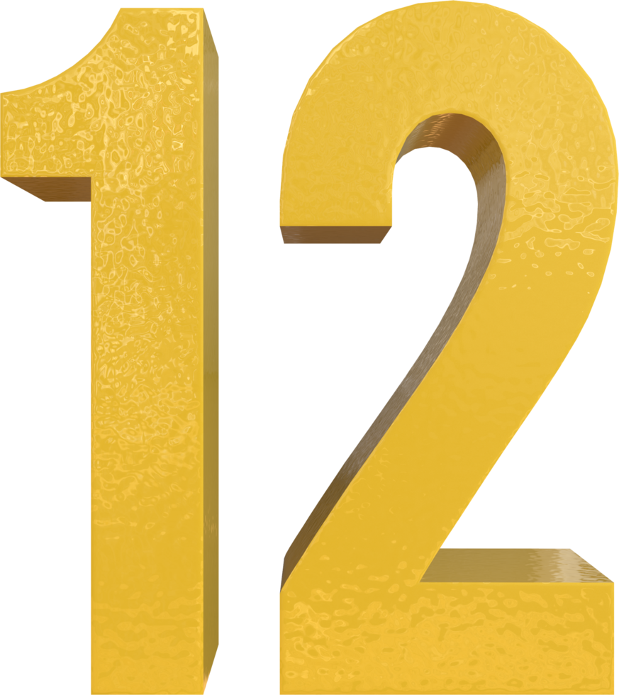 Number 12 Yellow Metal Paint 3D Render png