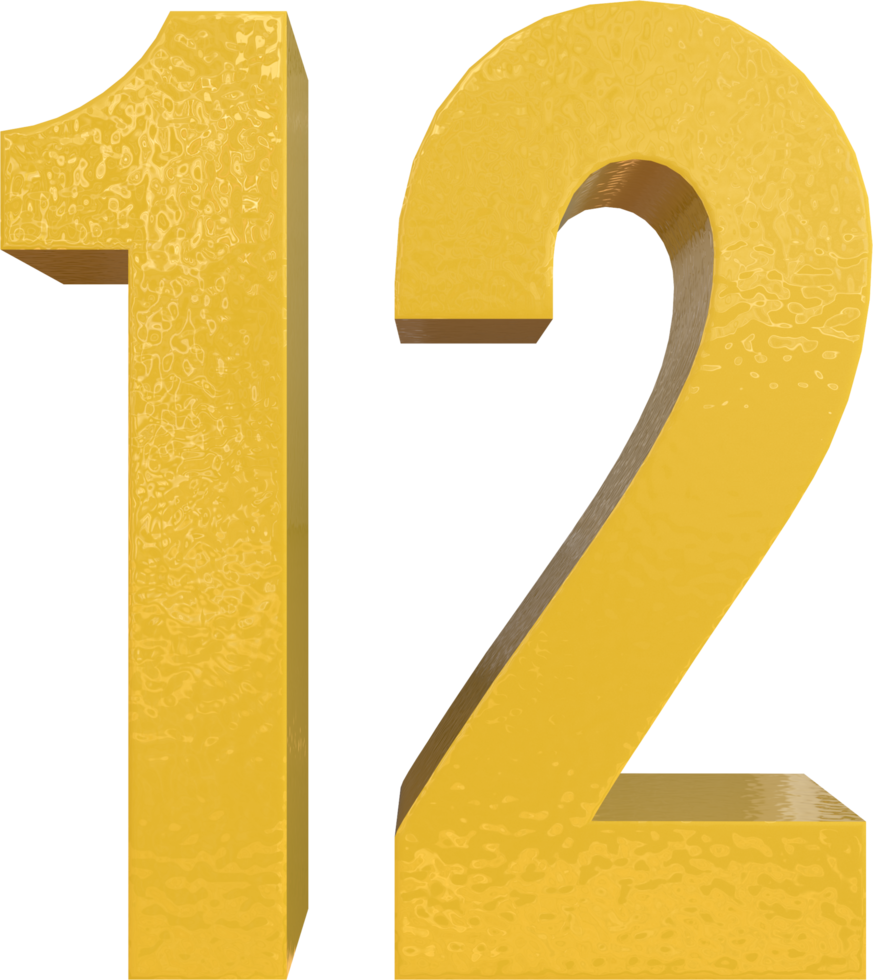 Number 12 Yellow Metal Paint 3D Render png