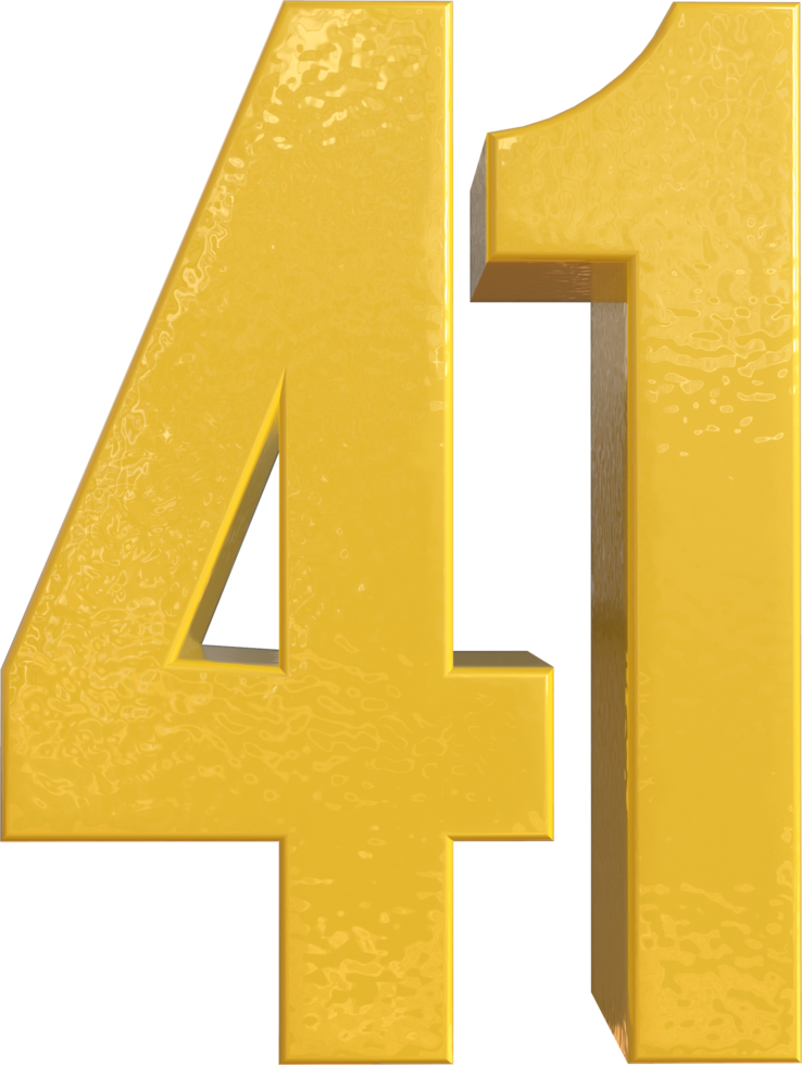 Number 41 Yellow Metal Paint 3D Render png