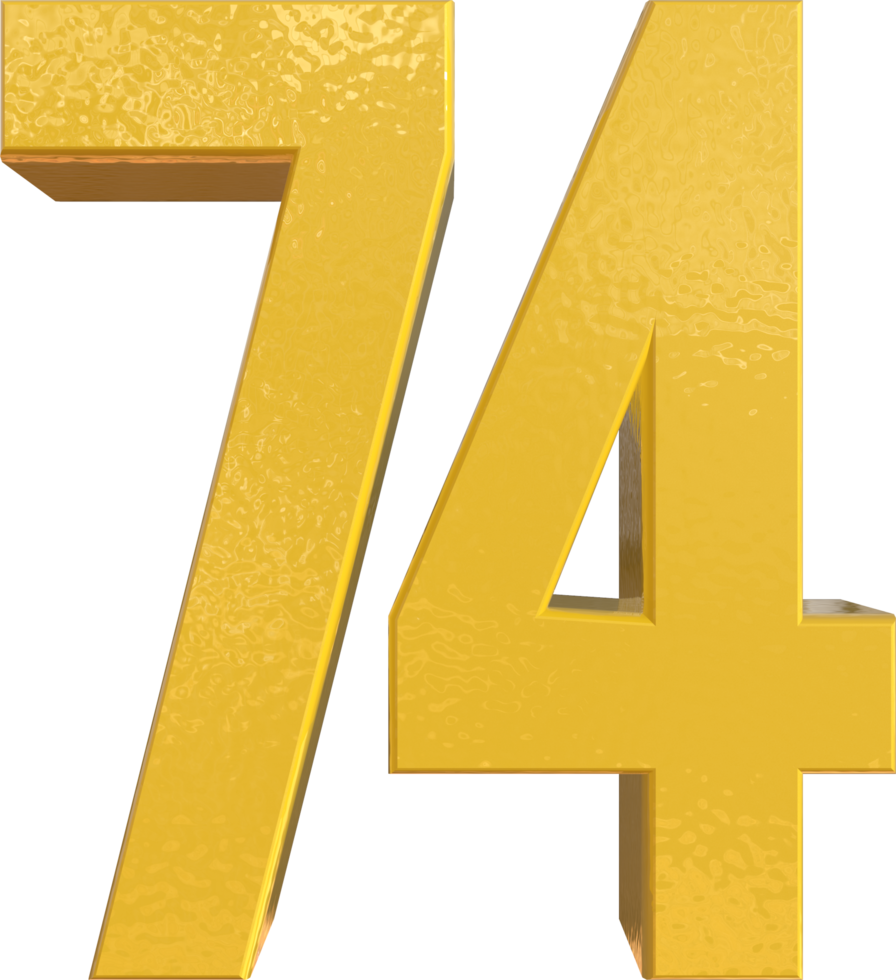 Number 74 Yellow Metal Paint 3D Render png