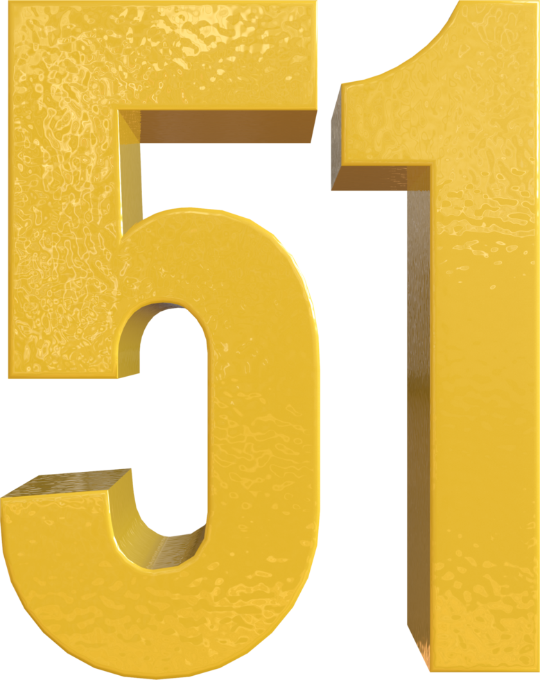 Number 51 Yellow Metal Paint 3D Render png