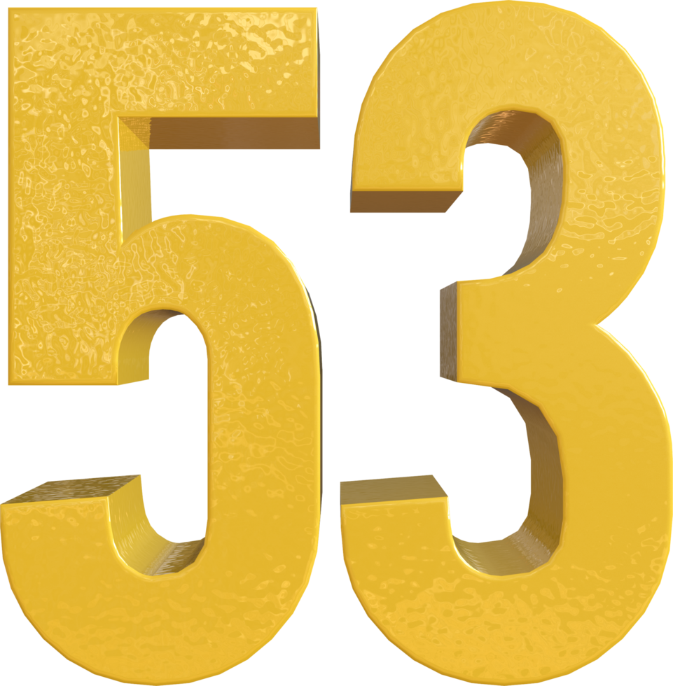 Number 53 Yellow Metal Paint 3D Render png