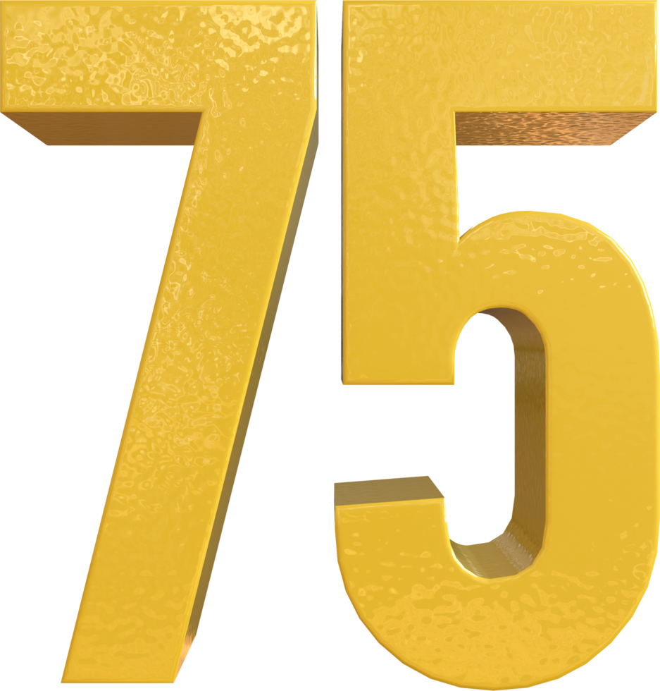 Numéro 75 peinture métal jaune rendu 3D png