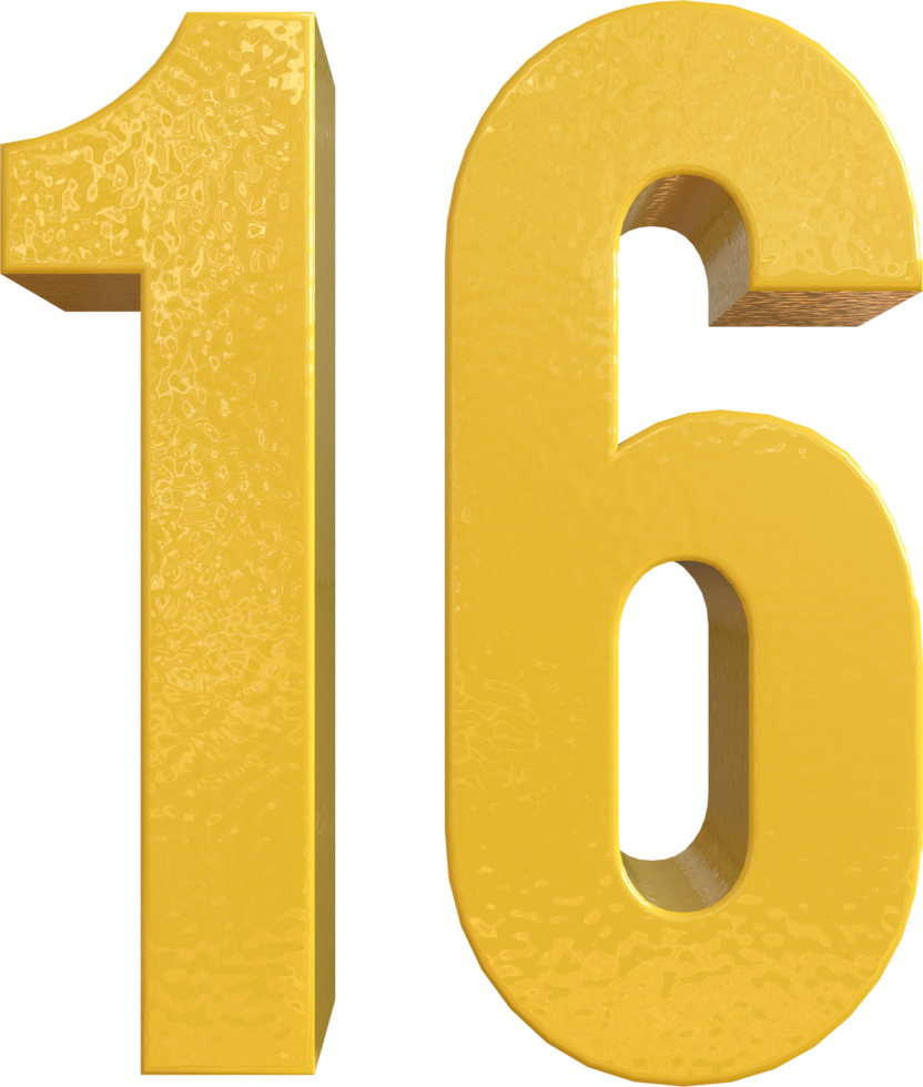 Number 16 Yellow Metal Paint 3D Render png