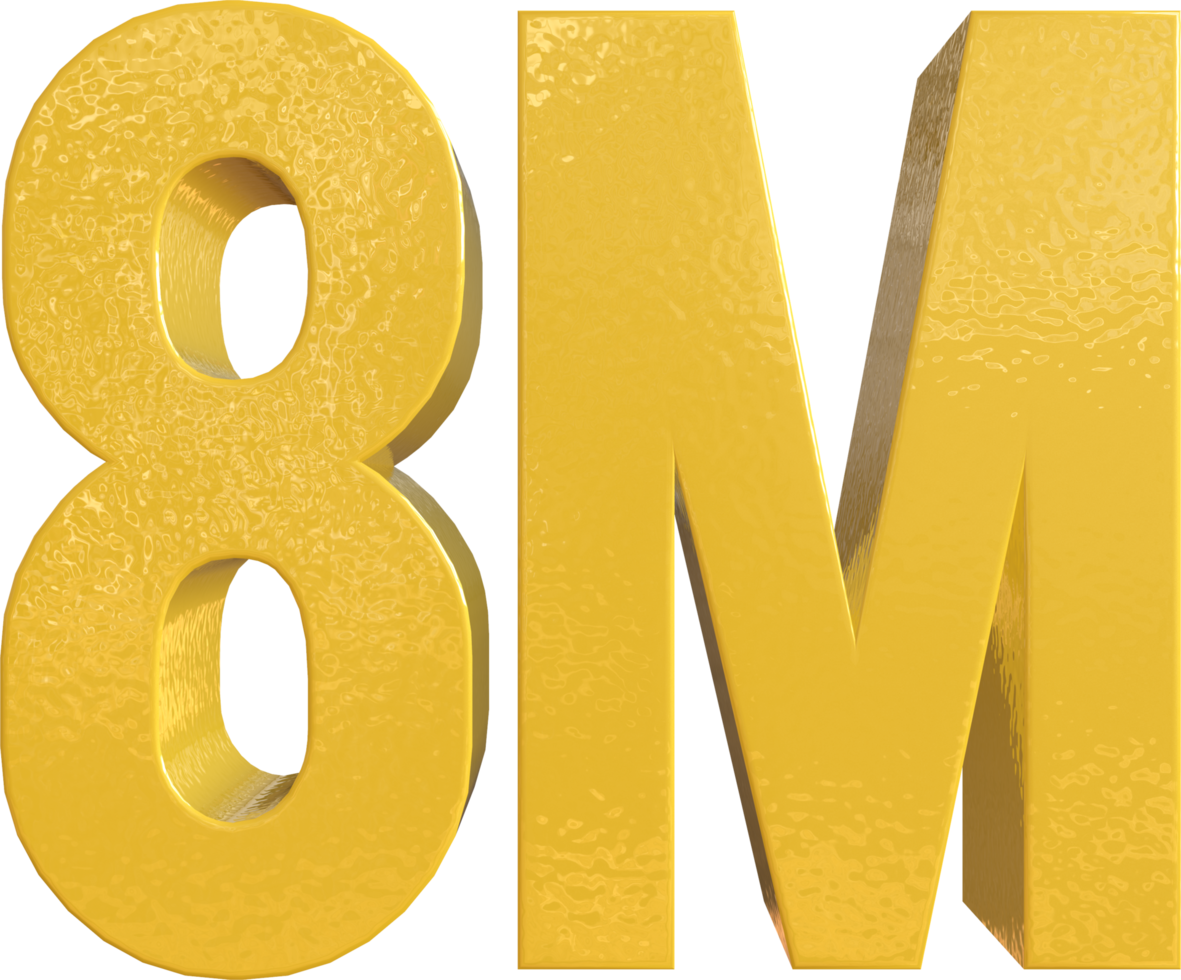 Number 8 Million Yellow Metal Paint 3D Render png