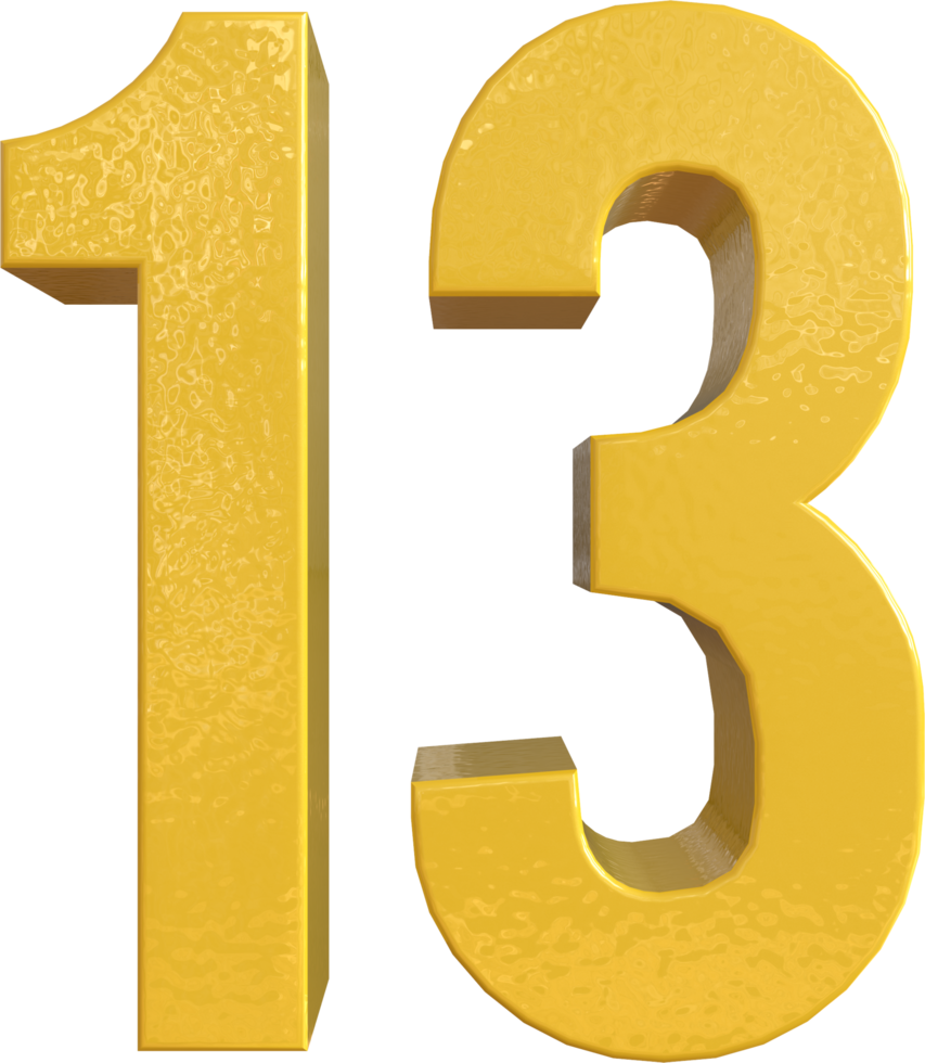 Number 13 Yellow Metal Paint 3D Render png