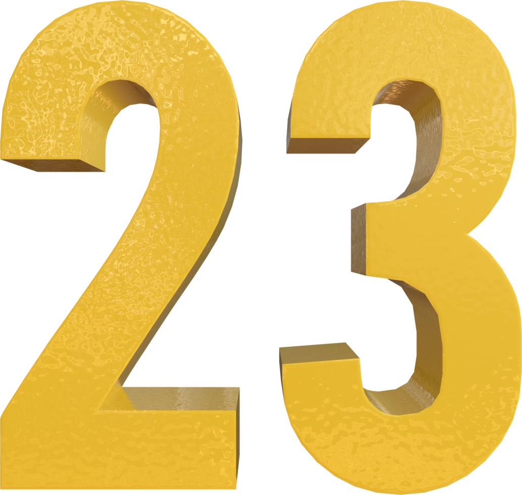 número 23 pintura de metal amarelo renderização 3d png