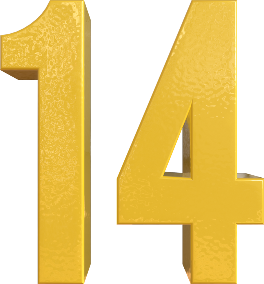 Number 14 Yellow Metal Paint 3D Render png