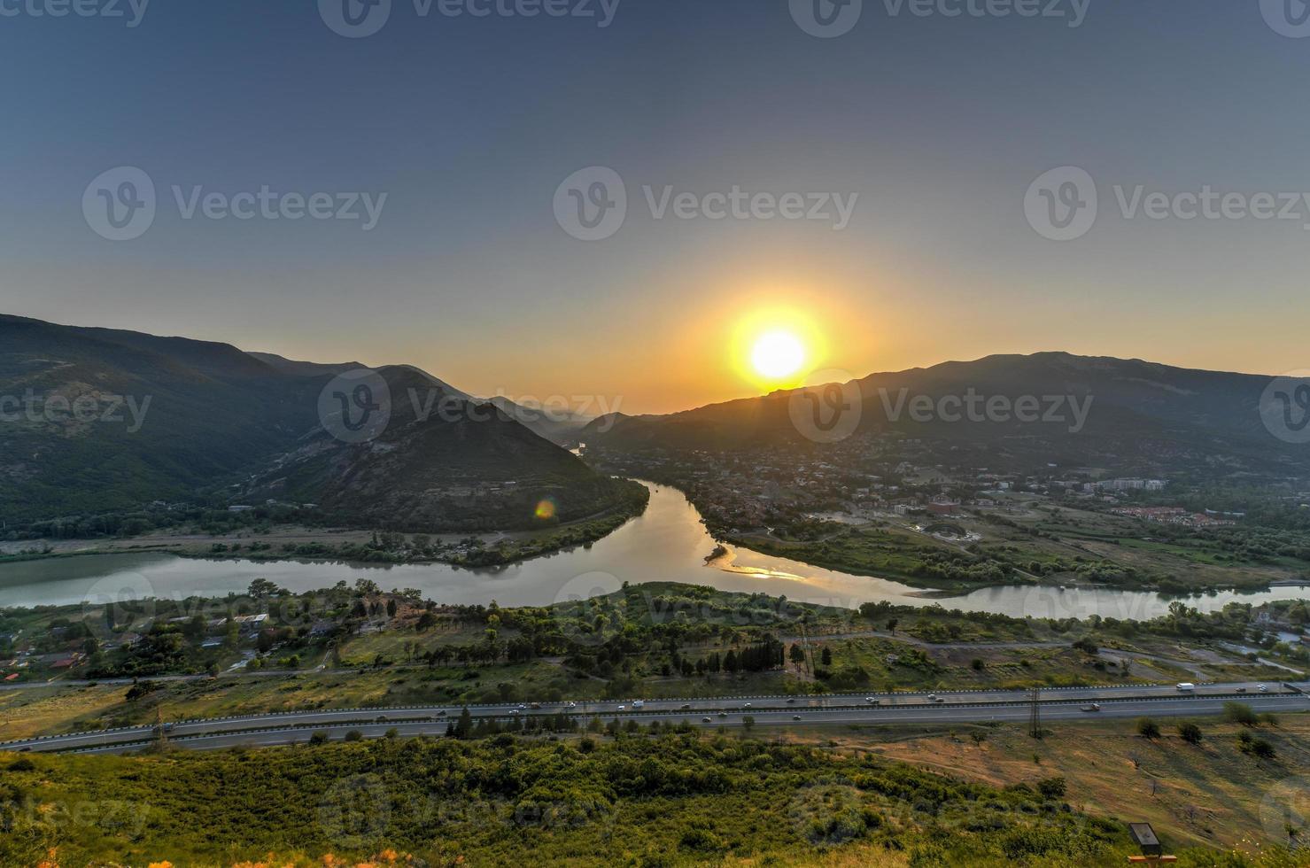 View from the Cross Monastery located on the hill near the town Mtskheta, Georgia. photo