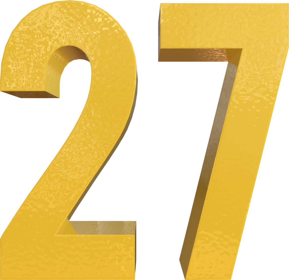 Number 27 Yellow Metal Paint 3D Render png