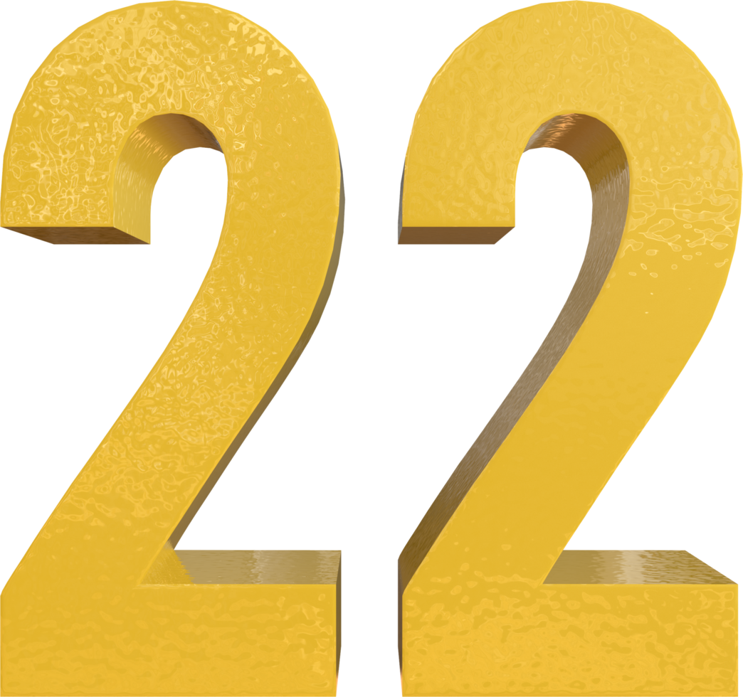 Number 22 Yellow Metal Paint 3D Render png