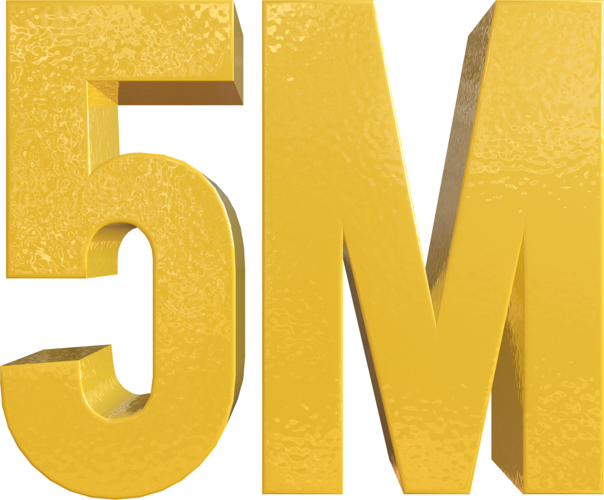 Number 5 Million Yellow Metal Paint 3D Render png