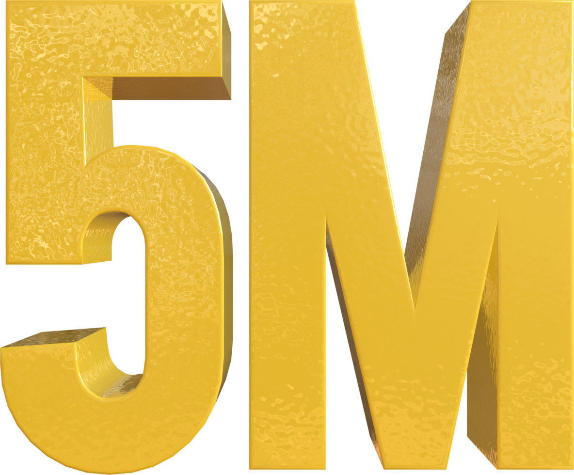 Number 5 Million Yellow Metal Paint 3D Render png