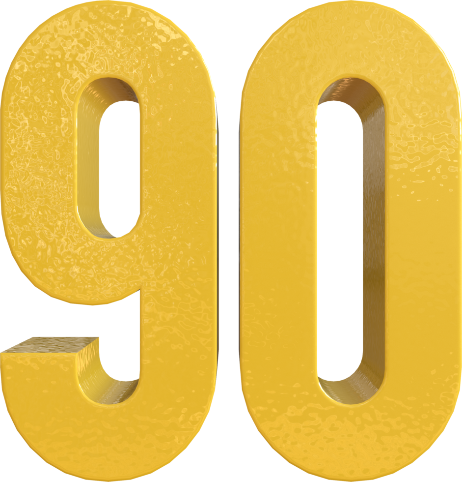 Numéro 90 peinture métal jaune rendu 3D png