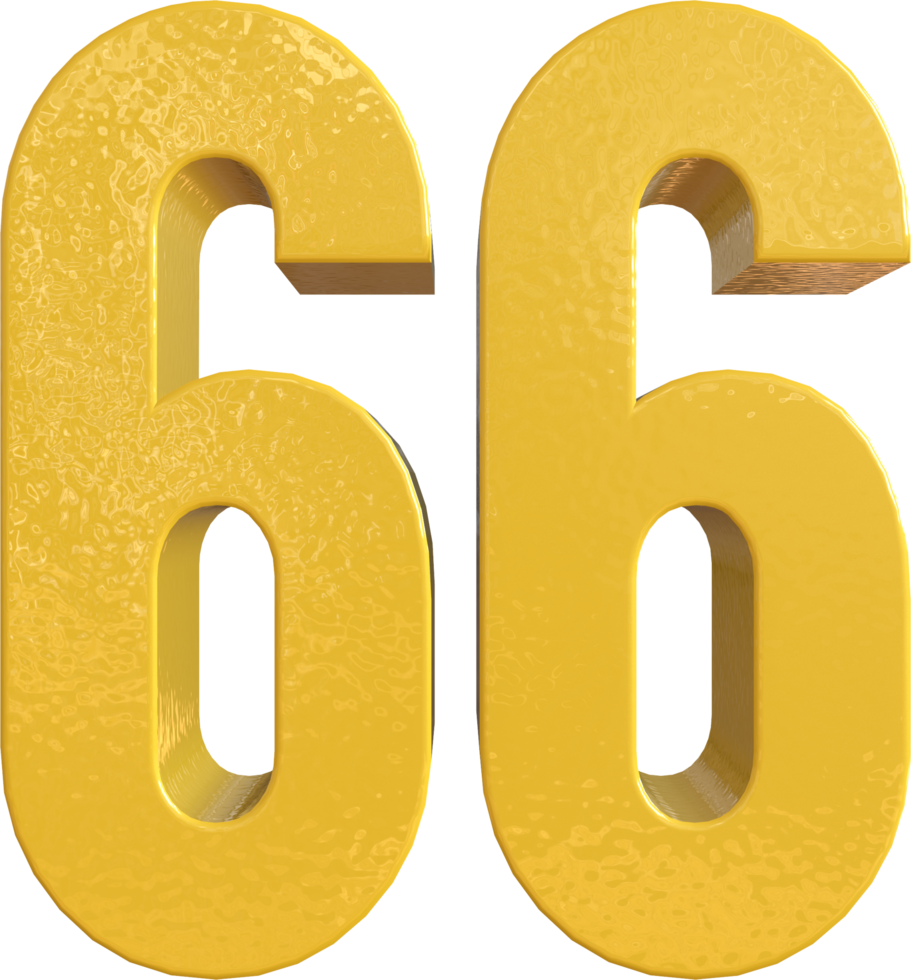 número 66 pintura de metal amarelo renderização 3d png