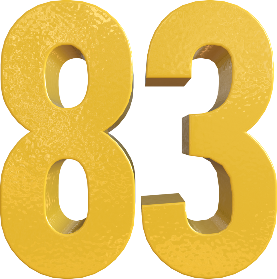 Numéro 83 peinture métal jaune rendu 3d png