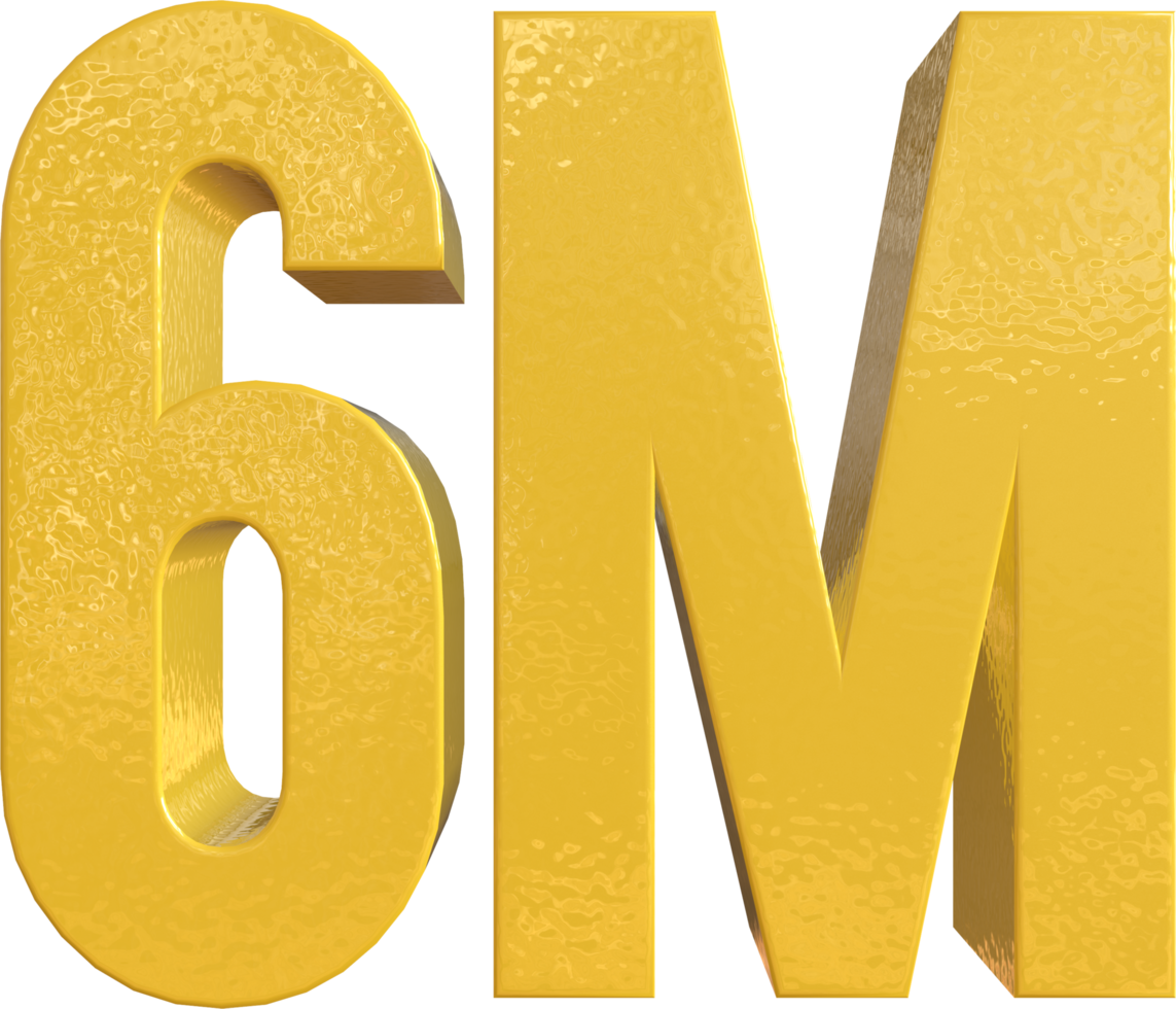 Number 6 Million Yellow Metal Paint 3D Render png