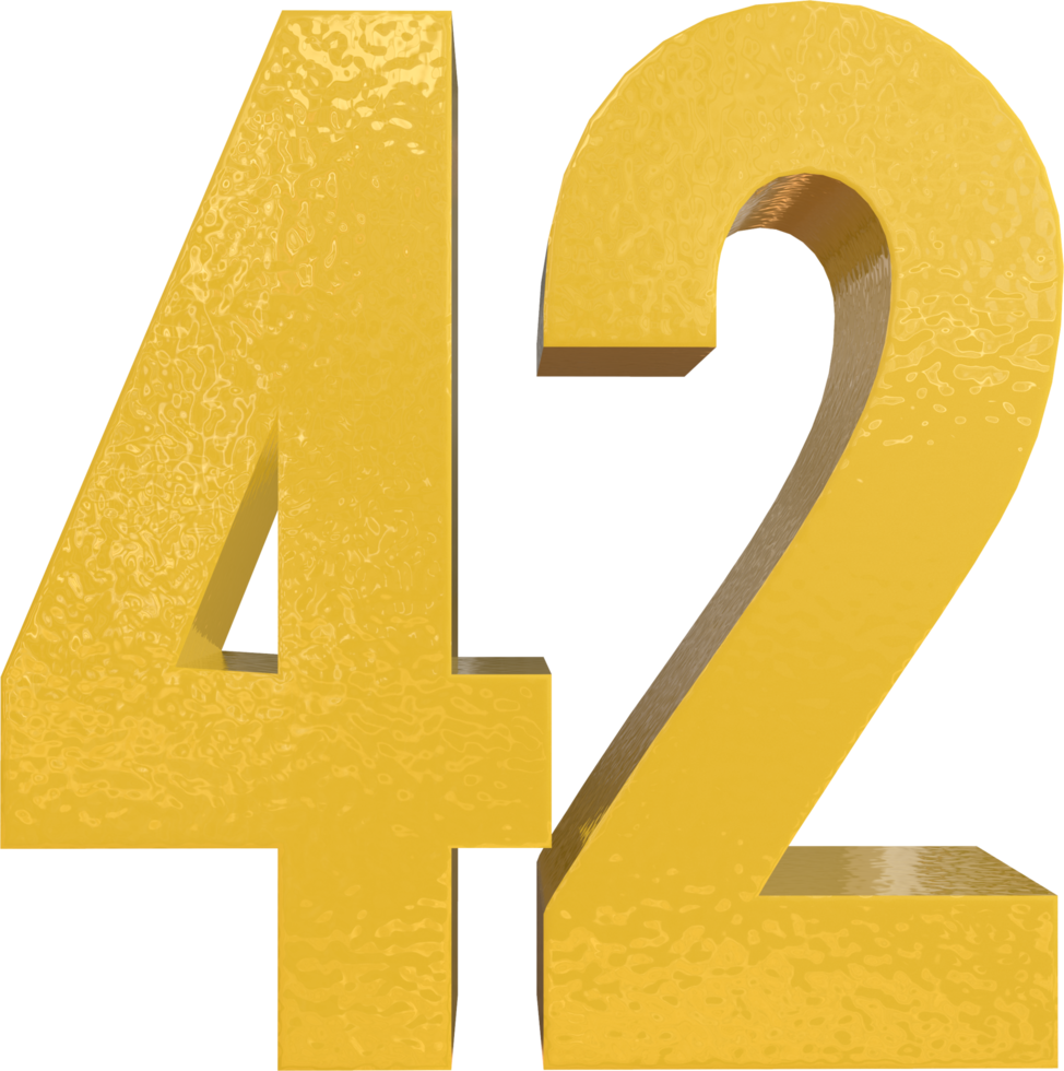 Number 42 Yellow Metal Paint 3D Render png