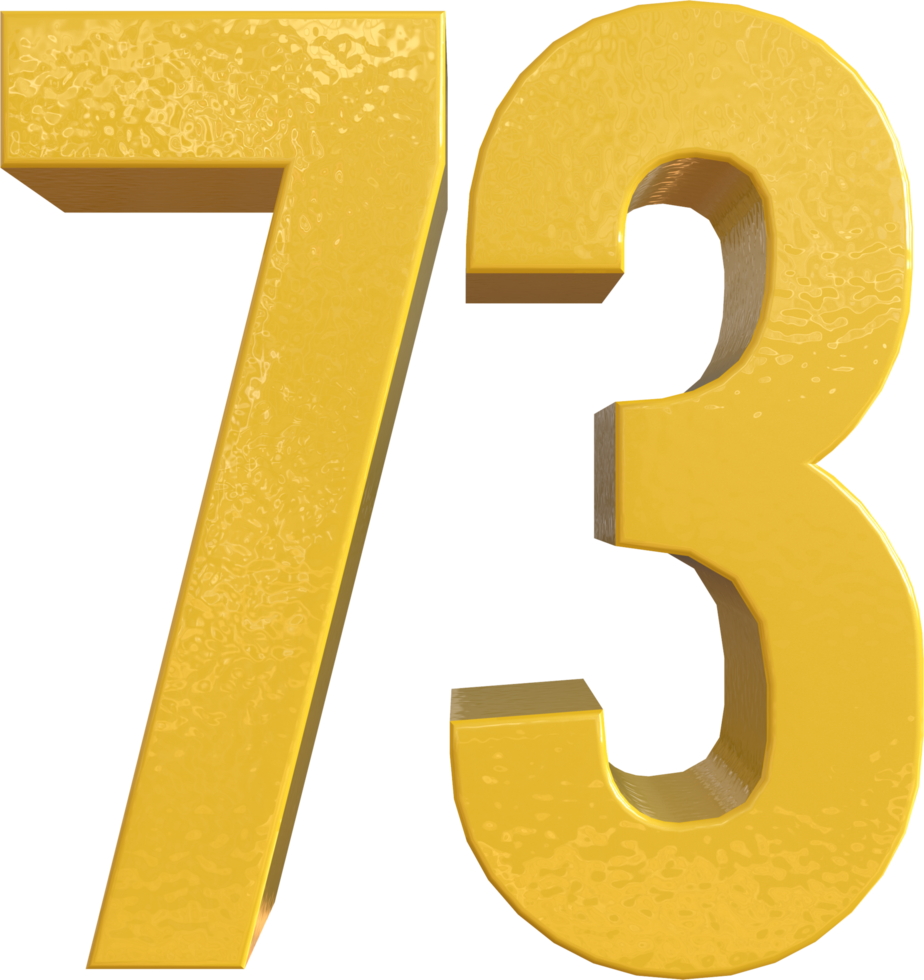 número 73 pintura de metal amarelo renderização 3d png