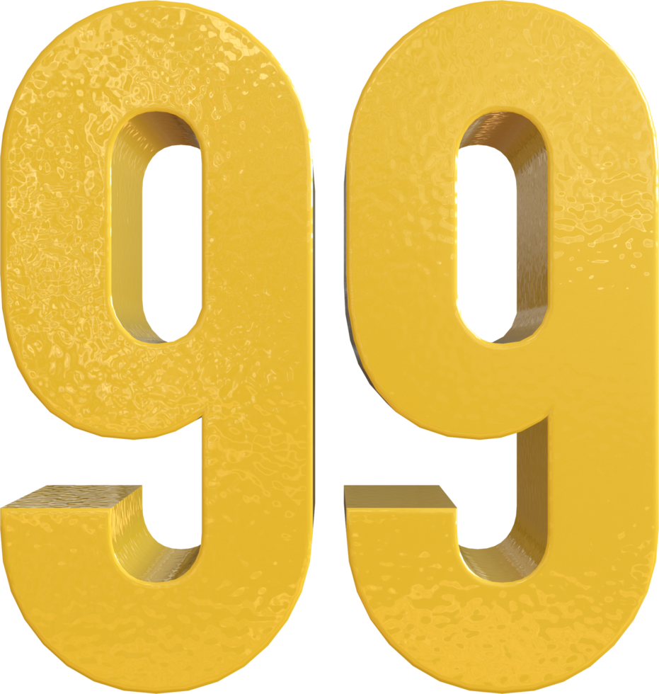 Number 99 Yellow Metal Paint 3D Render png