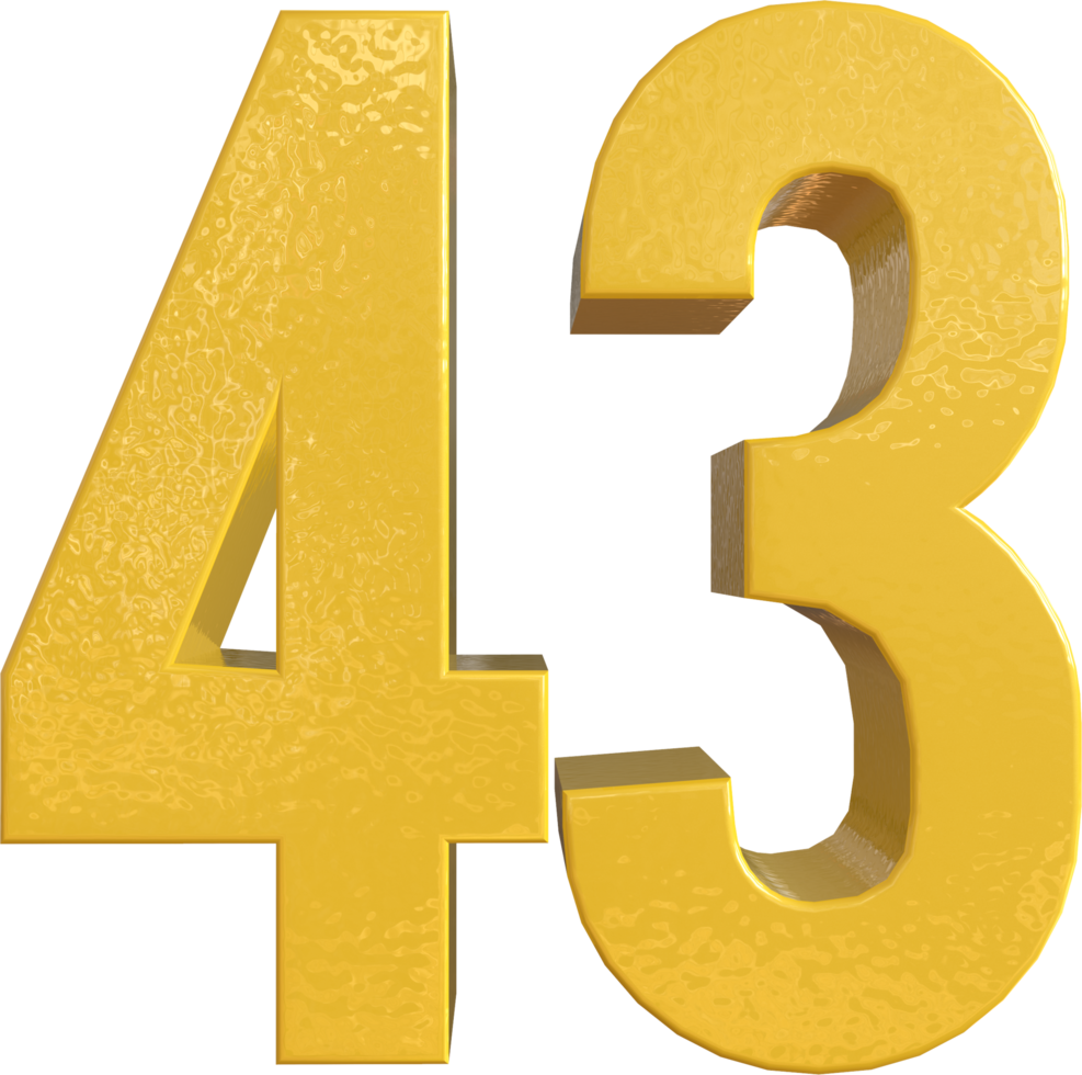 Number 43 Yellow Metal Paint 3D Render png