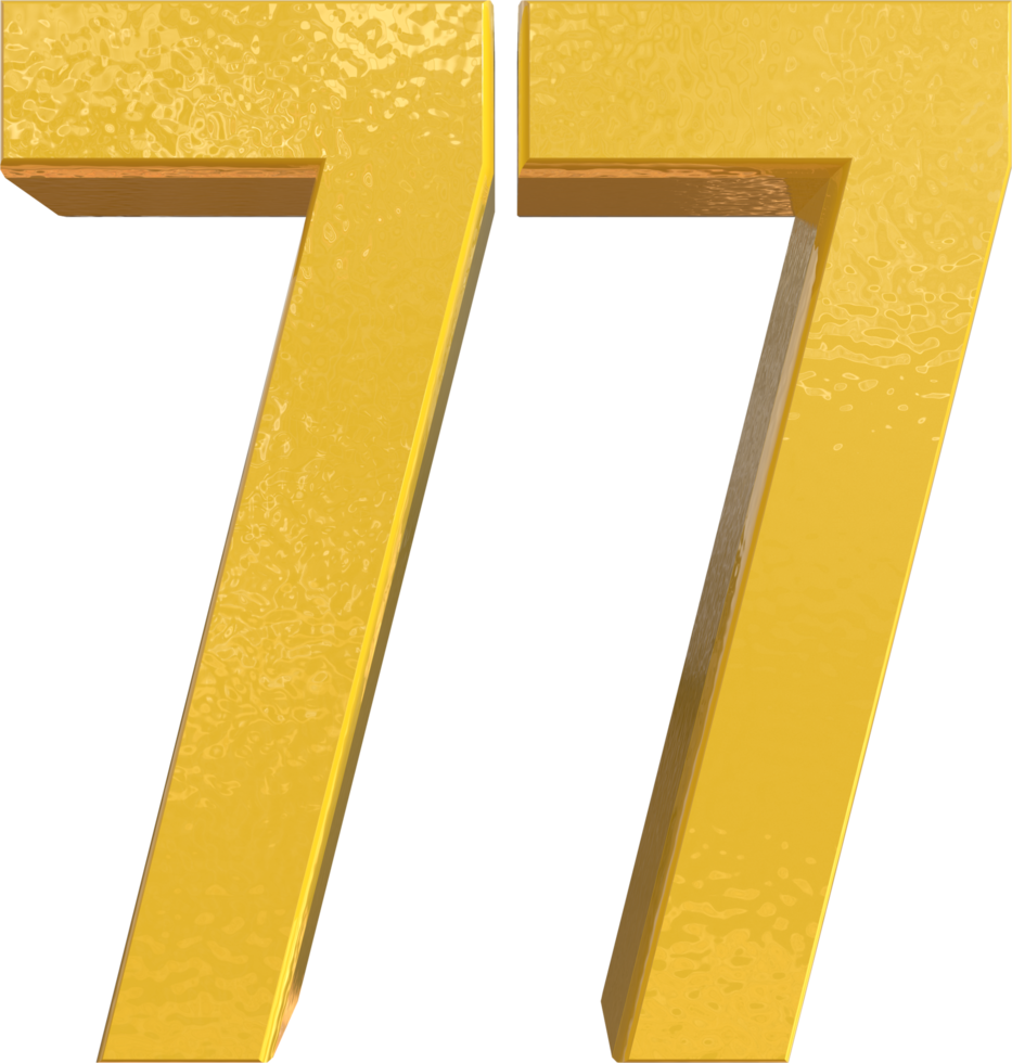 Numéro 77 peinture métal jaune rendu 3D png